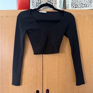 Zara Black Long-Sleeve Cropped Bustier Top